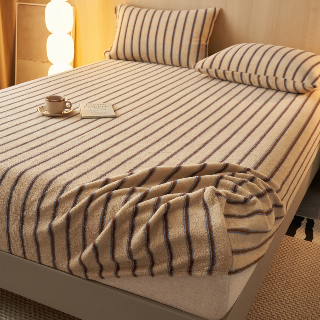 91家纺网 家纺一手货源 找家纺 早晨家纺 2025新款未末款仿羊绒牛奶绒床笠 未末-暖棕