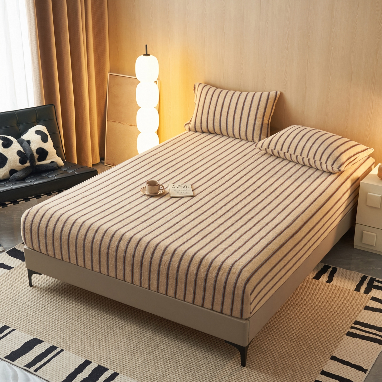 91家纺网 家纺一手货源 找家纺 早晨家纺 2025新款未末款仿羊绒牛奶绒床笠 未末-暖棕