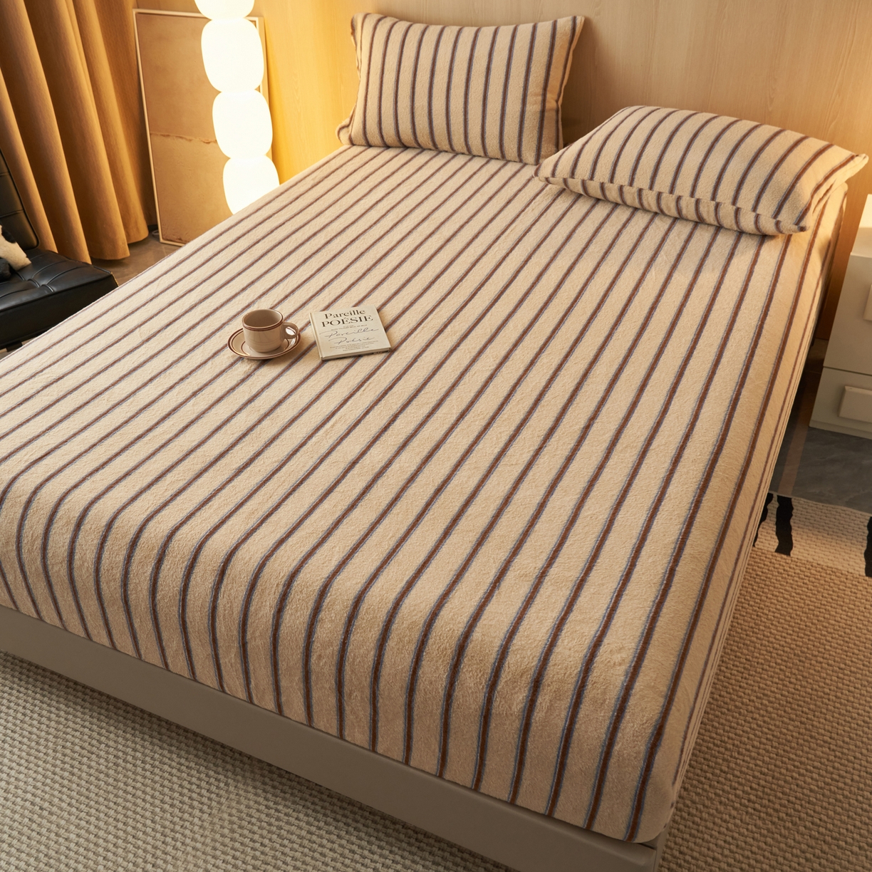 91家纺网 家纺一手货源 找家纺 早晨家纺 2025新款未末款仿羊绒牛奶绒床笠 未末-暖棕