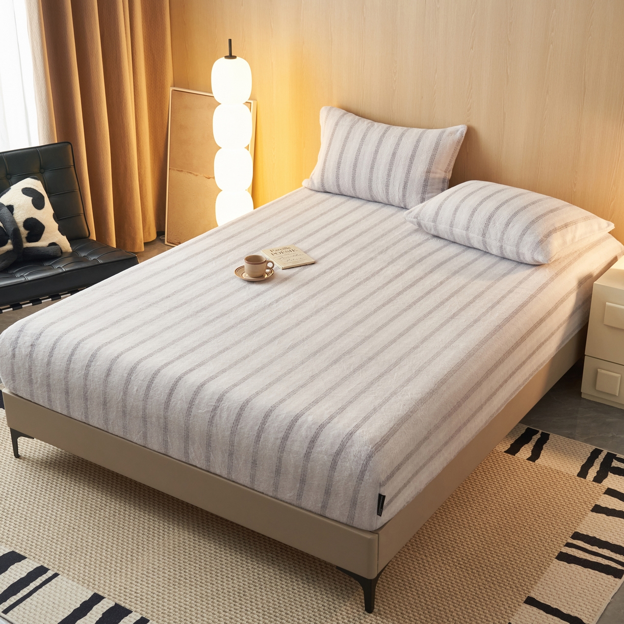 91家纺网 家纺一手货源 找家纺 早晨家纺 2025新款未末款仿羊绒牛奶绒床笠 未末-浅灰