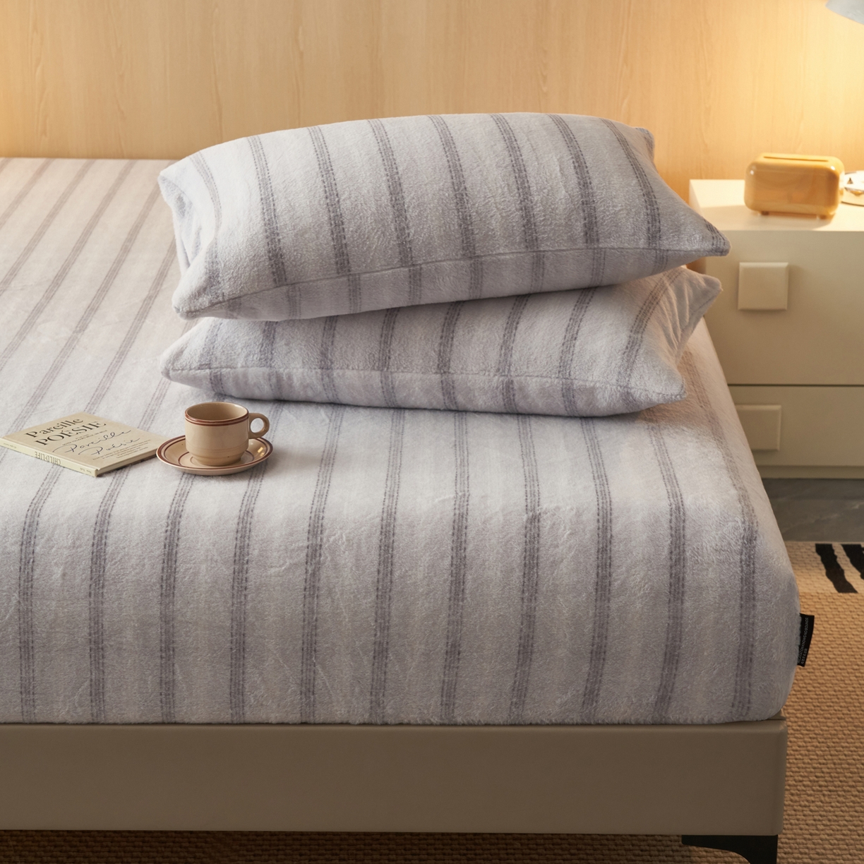 91家纺网 家纺一手货源 找家纺 早晨家纺 2025新款未末款仿羊绒牛奶绒床笠 未末-浅灰