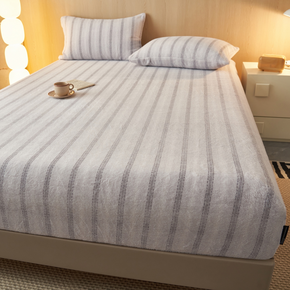 91家纺网 家纺一手货源 找家纺 早晨家纺 2025新款未末款仿羊绒牛奶绒床笠 未末-浅灰