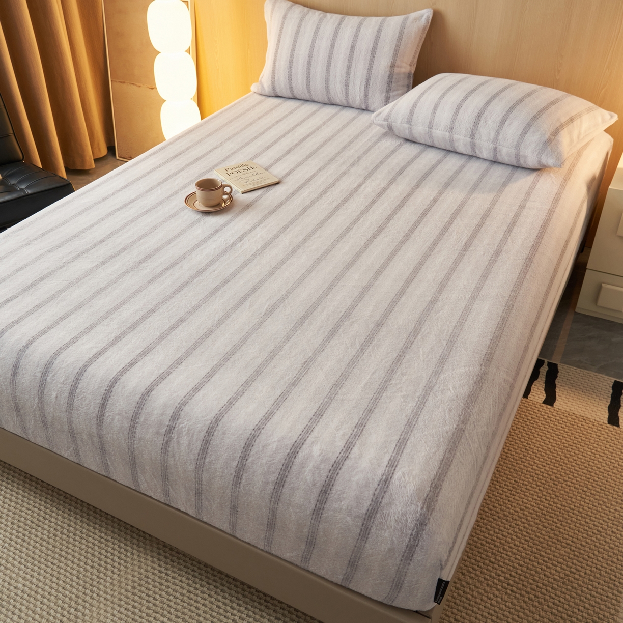 91家纺网 家纺一手货源 找家纺 早晨家纺 2025新款未末款仿羊绒牛奶绒床笠 未末-浅灰