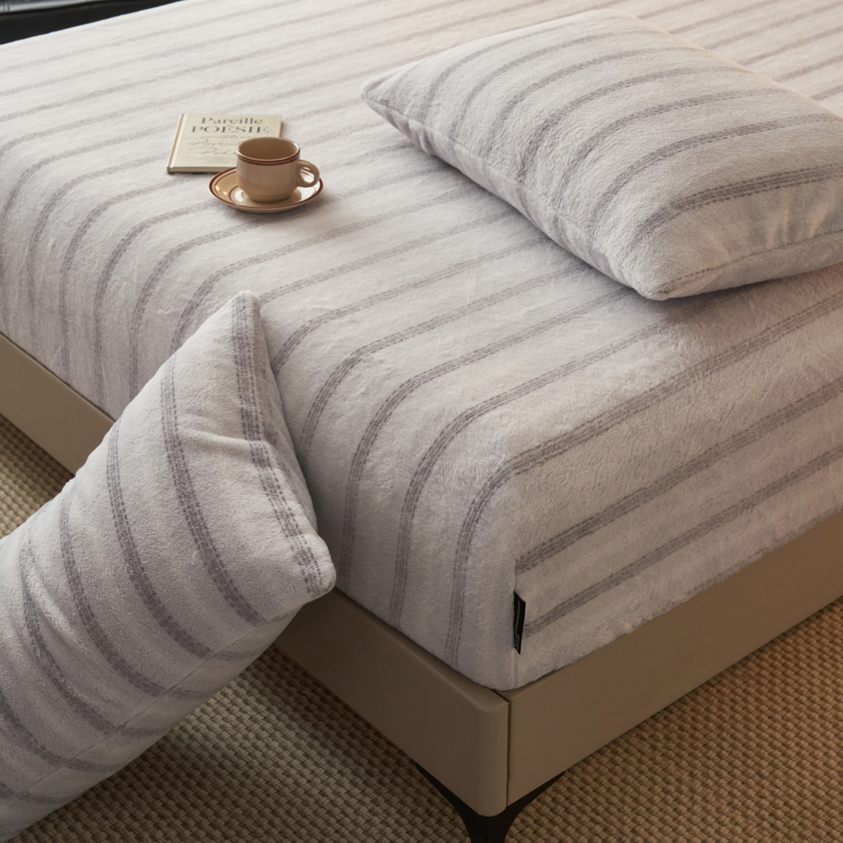 91家纺网 家纺一手货源 找家纺 早晨家纺 2025新款未末款仿羊绒牛奶绒床笠 未末-浅灰