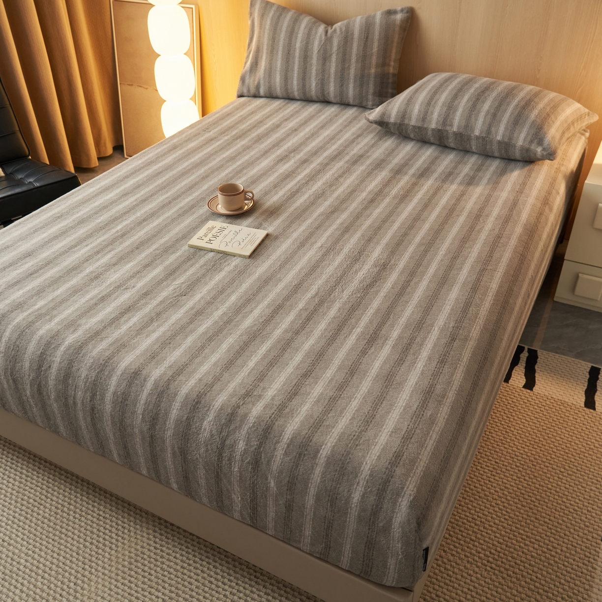 91家纺网 家纺一手货源 找家纺 早晨家纺 2025新款未末款仿羊绒牛奶绒床笠 未末-深灰