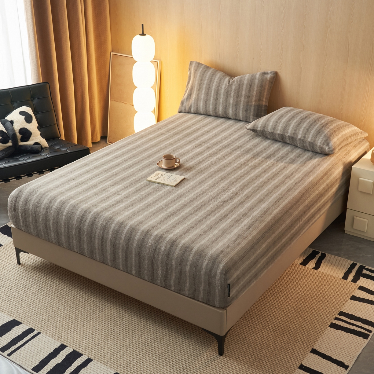 91家纺网 家纺一手货源 找家纺 早晨家纺 2025新款未末款仿羊绒牛奶绒床笠 未末-深灰