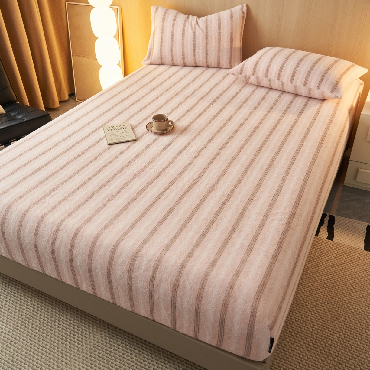 91家纺网 家纺一手货源 找家纺 早晨家纺 2025新款未末款仿羊绒牛奶绒床笠 未末-柔粉