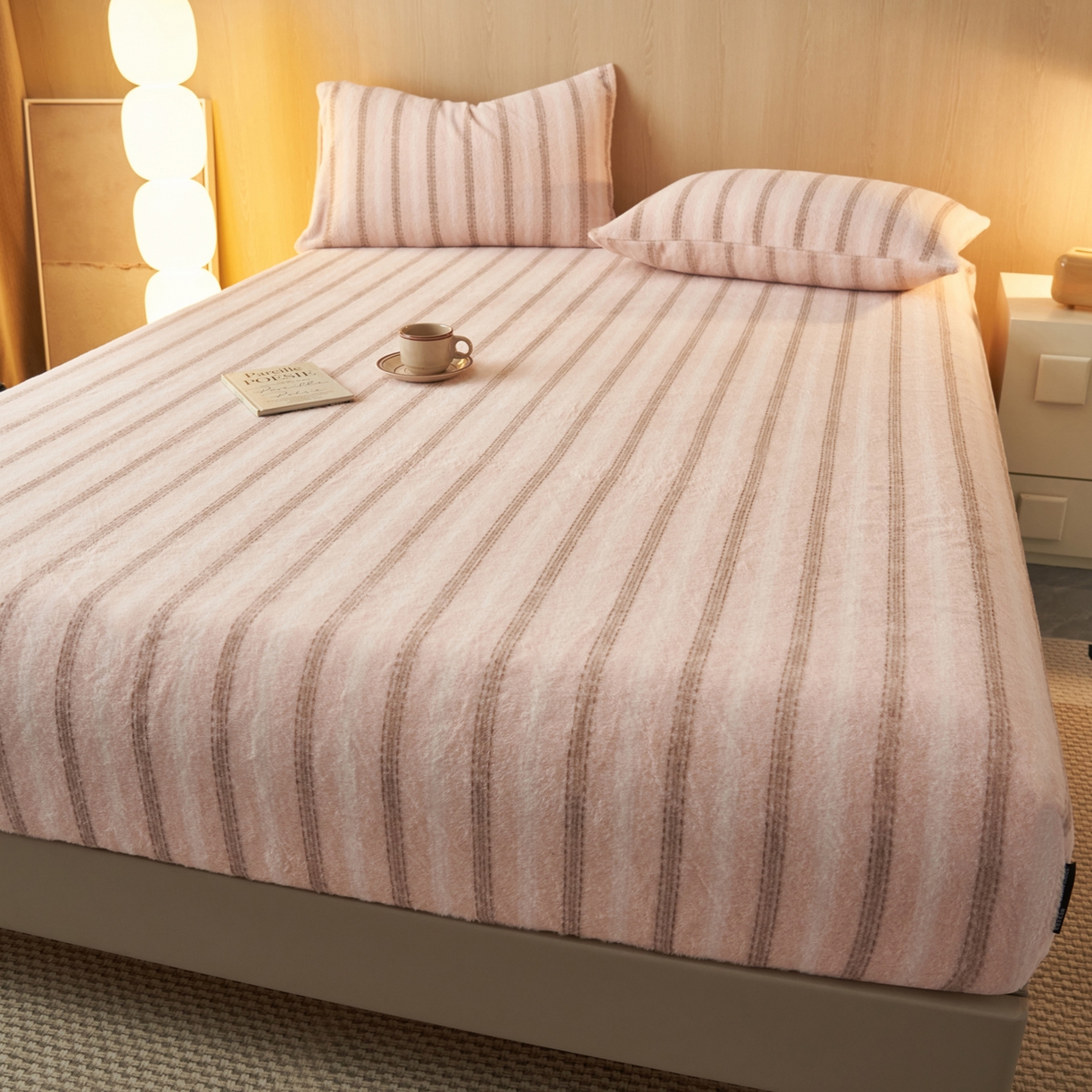 91家纺网 家纺一手货源 找家纺 早晨家纺 2025新款未末款仿羊绒牛奶绒床笠 未末-柔粉