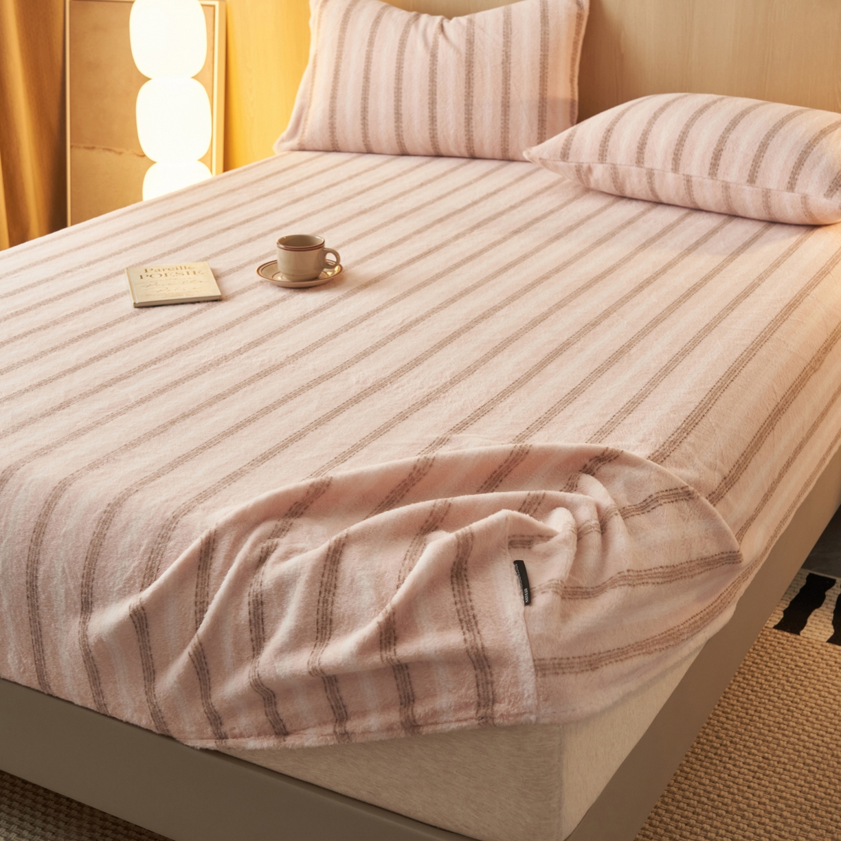 91家纺网 家纺一手货源 找家纺 早晨家纺 2025新款未末款仿羊绒牛奶绒床笠 未末-柔粉