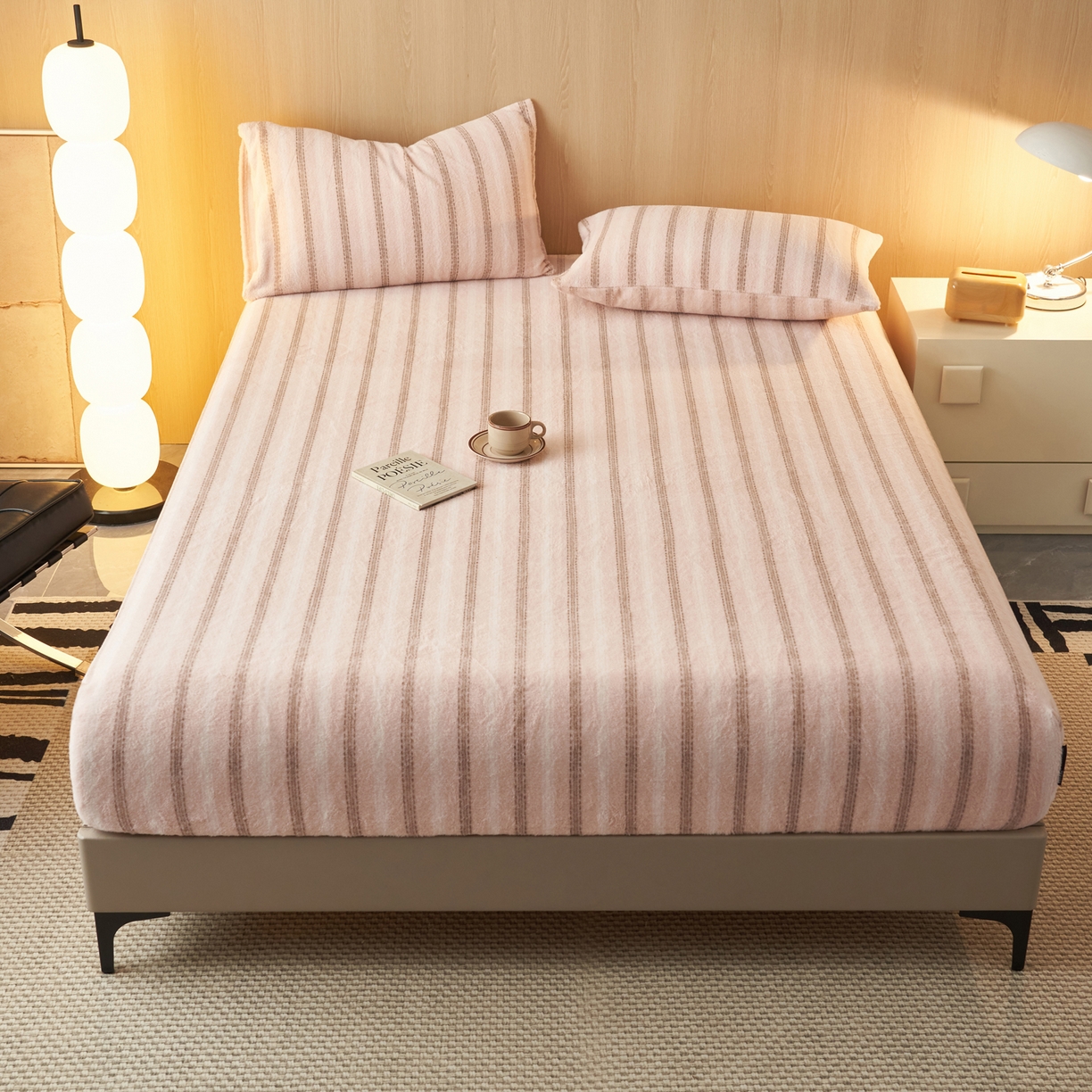 91家纺网 家纺一手货源 找家纺 早晨家纺 2025新款未末款仿羊绒牛奶绒床笠 未末-柔粉