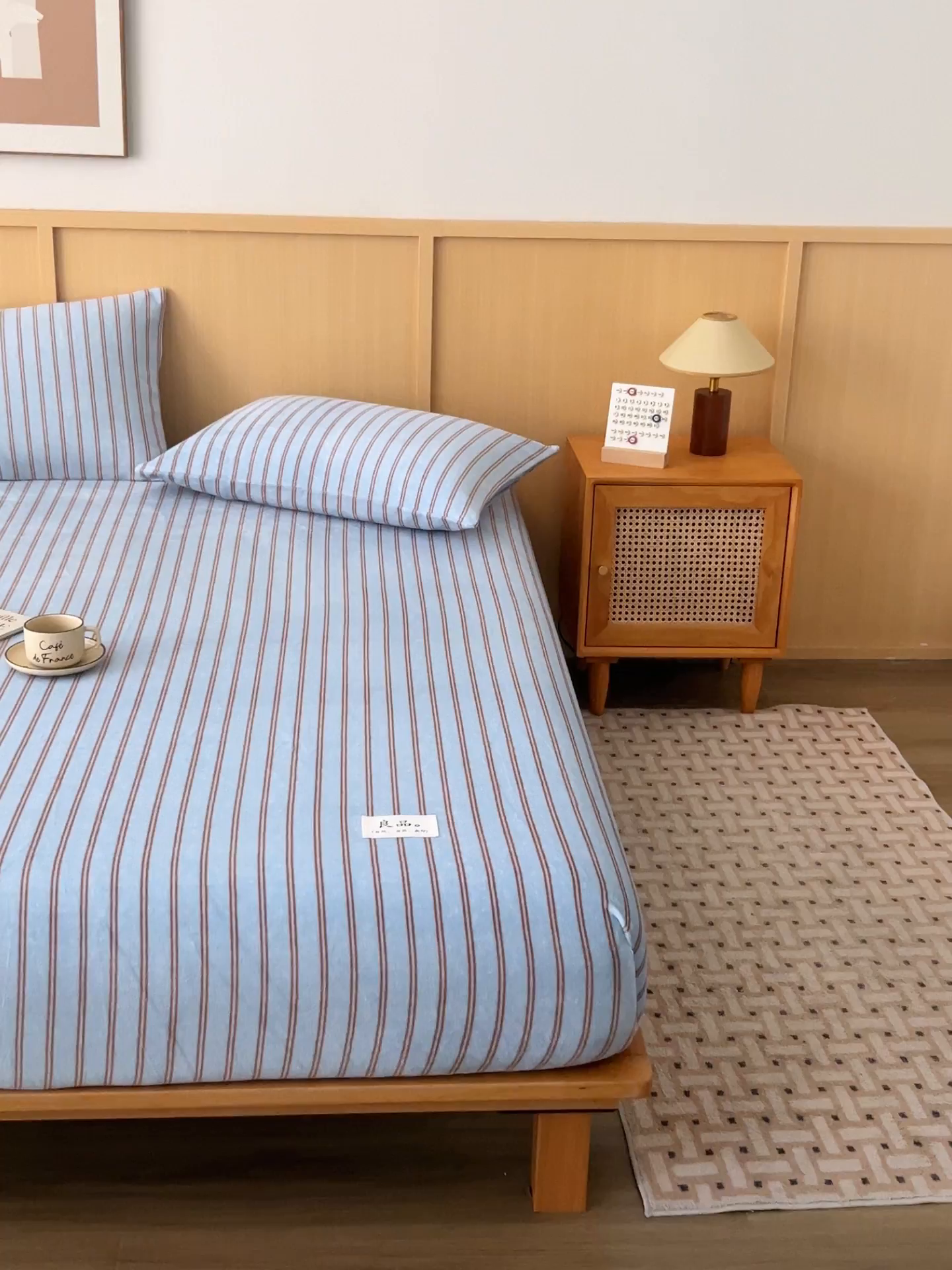 91家纺网 家纺一手货源 找家纺 早晨家纺 2025新款野牧款高克重牛奶绒印花单床笠 野牧-竖条蓝