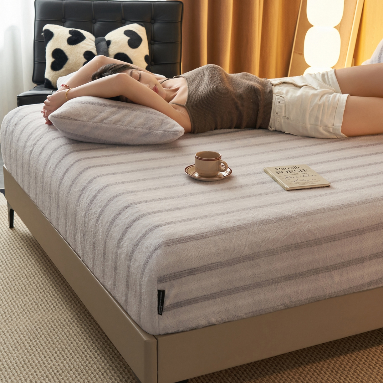 91家纺网 家纺一手货源 找家纺 早晨家纺 2025新款未末款仿羊绒牛奶绒床笠 未末-浅灰