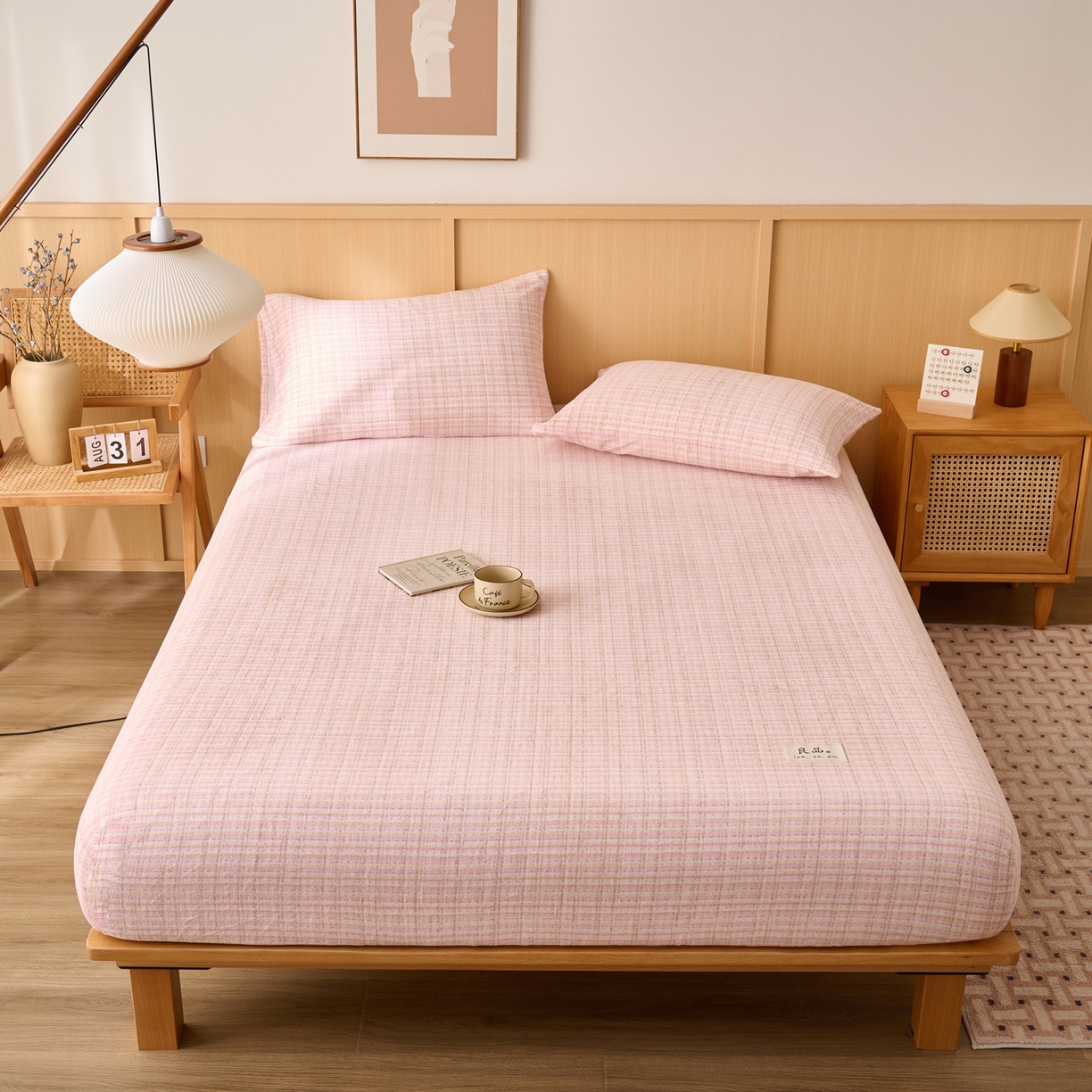 91家纺网 家纺一手货源 找家纺 早晨家纺 2025新款野牧款高克重牛奶绒印花单床笠 野牧-香风粉