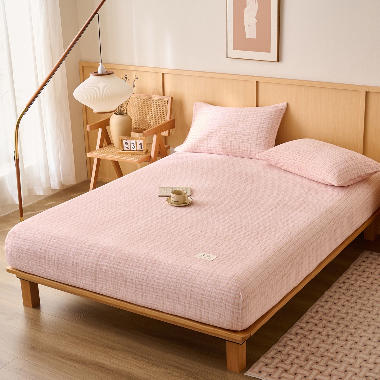 91家纺网 家纺一手货源 找家纺 早晨家纺 2025新款野牧款高克重牛奶绒印花单床笠 野牧-香风粉