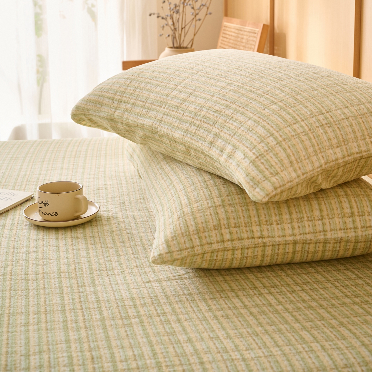 91家纺网 家纺一手货源 找家纺 早晨家纺 2025新款野牧款高克重牛奶绒印花单床笠 野牧-香风黄