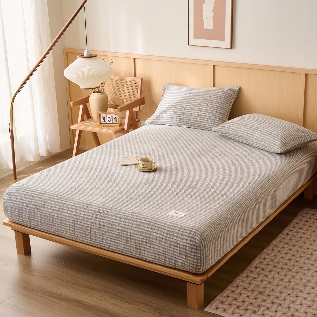 91家纺网 家纺一手货源 找家纺 早晨家纺 2025新款野牧款高克重牛奶绒印花单床笠 野牧-香风灰