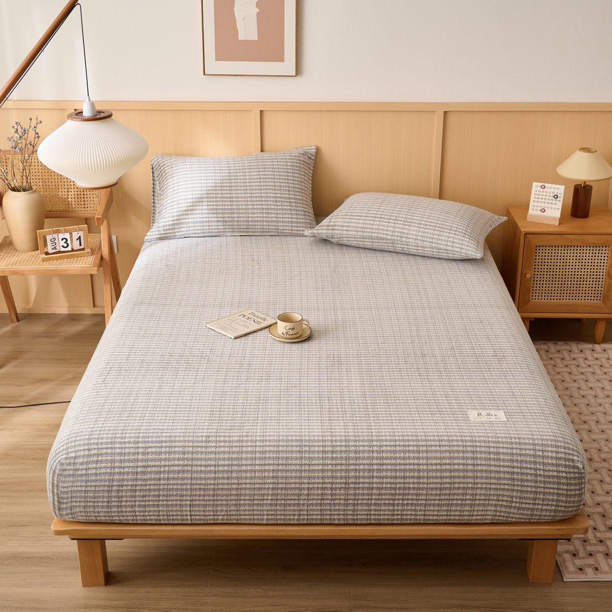 91家纺网 家纺一手货源 找家纺 早晨家纺 2025新款野牧款高克重牛奶绒印花单床笠 野牧-香风灰