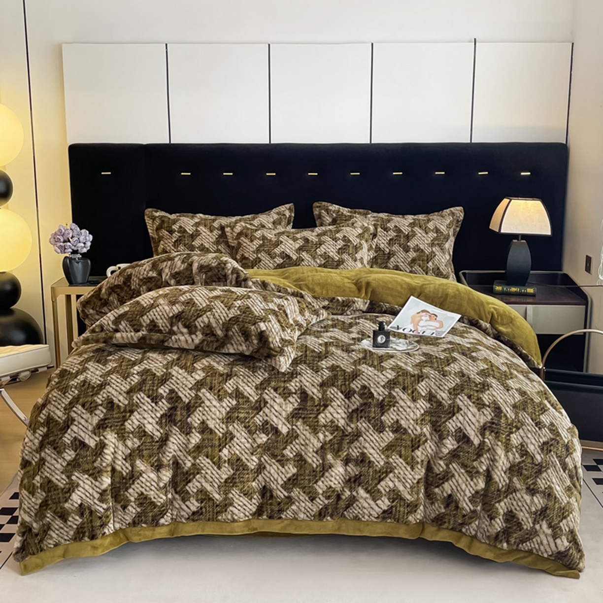 91家纺网 家纺一手货源 找家纺 （总）仟网汇 2025新款加厚兔毛绒法式宽边四件套牛奶绒