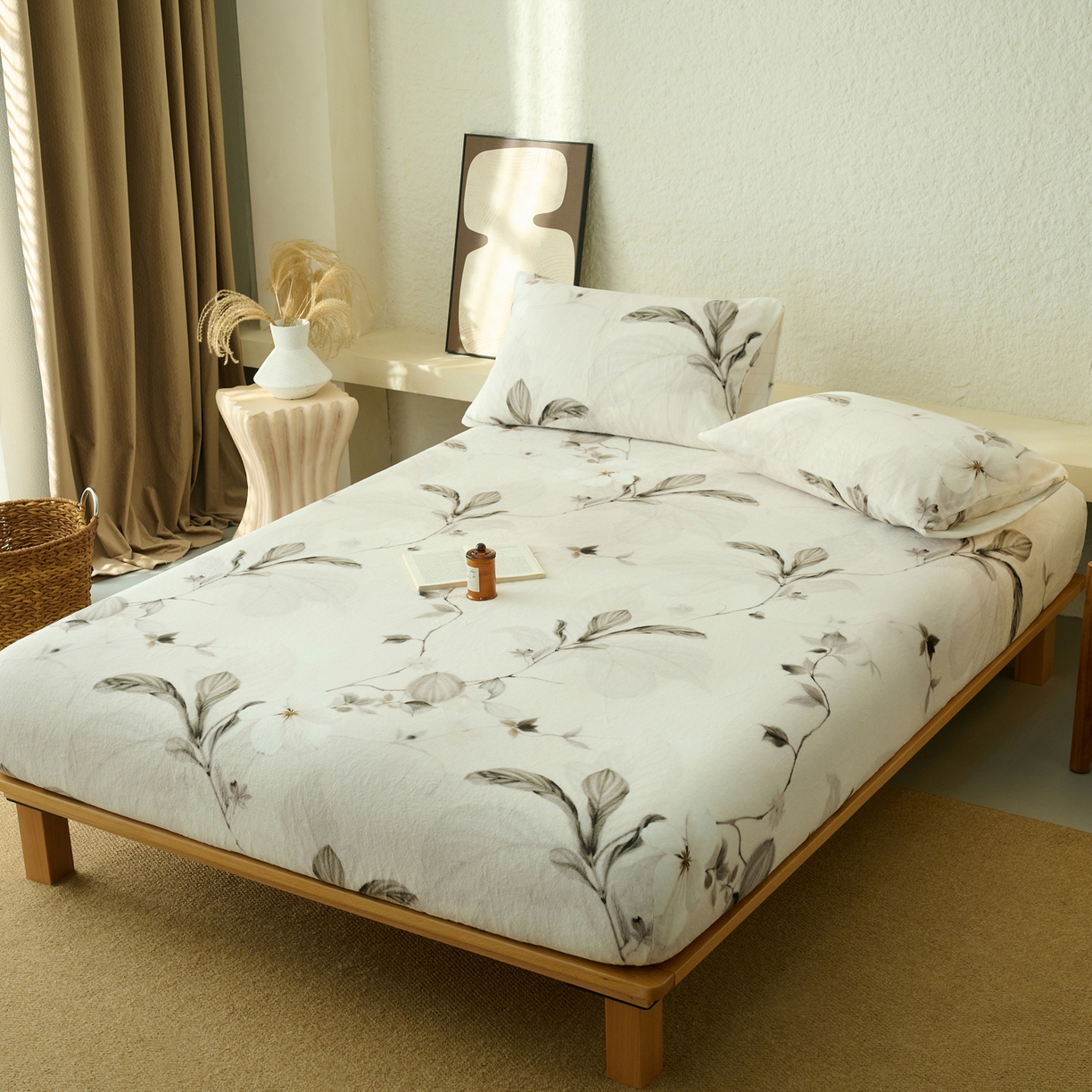 91家纺网 家纺一手货源 找家纺 早晨家纺 2025新款数码印花高克重牛奶单床笠 素枝