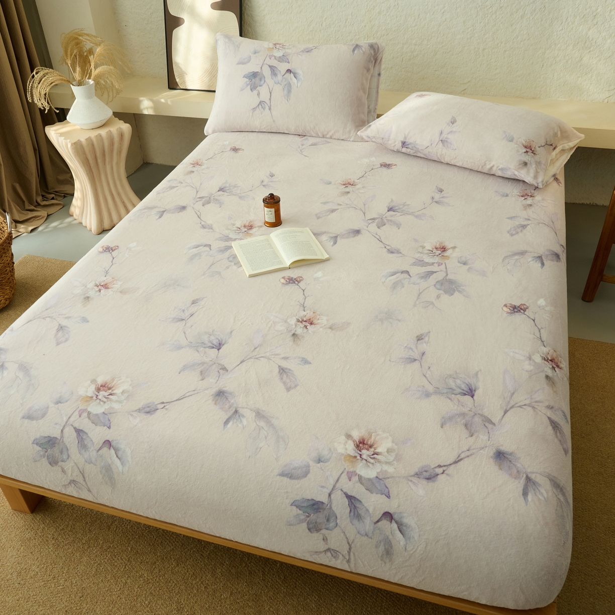 91家纺网 家纺一手货源 找家纺 早晨家纺 2025新款数码印花高克重牛奶单床笠 花影