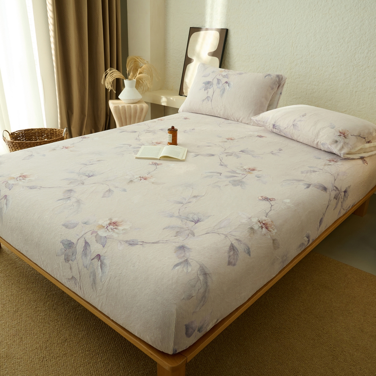 91家纺网 家纺一手货源 找家纺 早晨家纺 2025新款数码印花高克重牛奶单床笠 花影