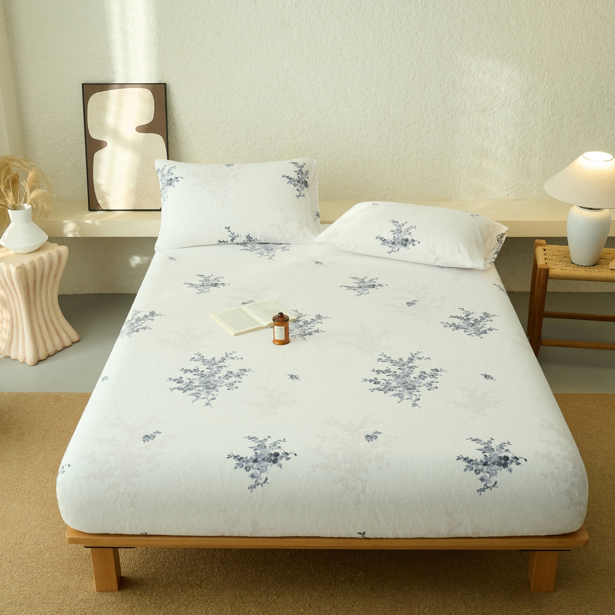 91家纺网 家纺一手货源 找家纺 早晨家纺 2025新款数码印花高克重牛奶单床笠 幽花