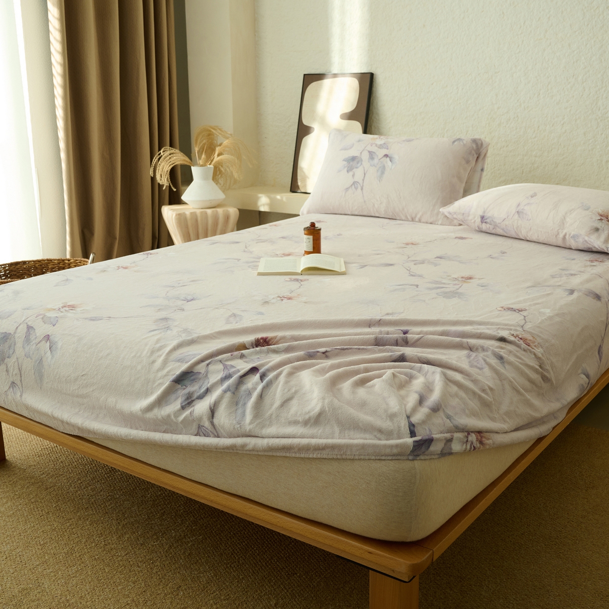 91家纺网 家纺一手货源 找家纺 早晨家纺 2025新款数码印花高克重牛奶单床笠 花影