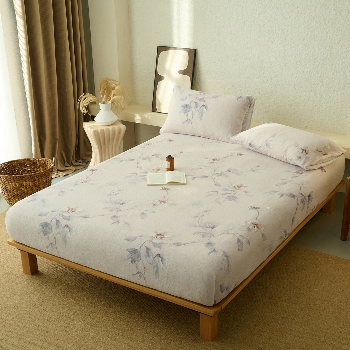 91家纺网 家纺一手货源 找家纺 早晨家纺 2025新款数码印花高克重牛奶单床笠 花影