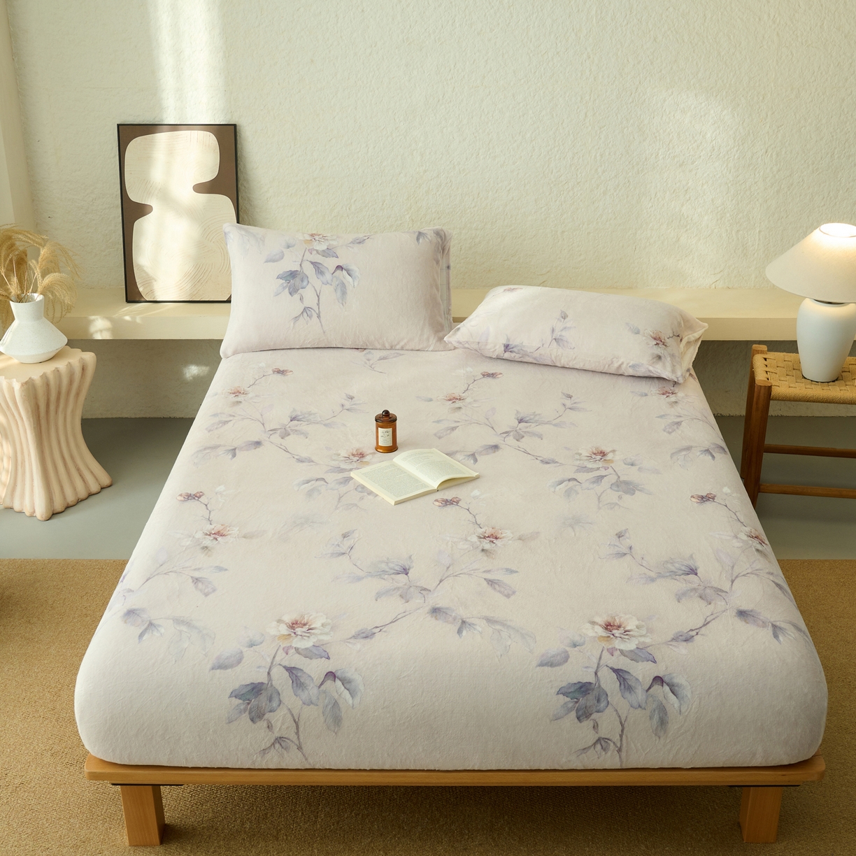 91家纺网 家纺一手货源 找家纺 早晨家纺 2025新款数码印花高克重牛奶单床笠 花影