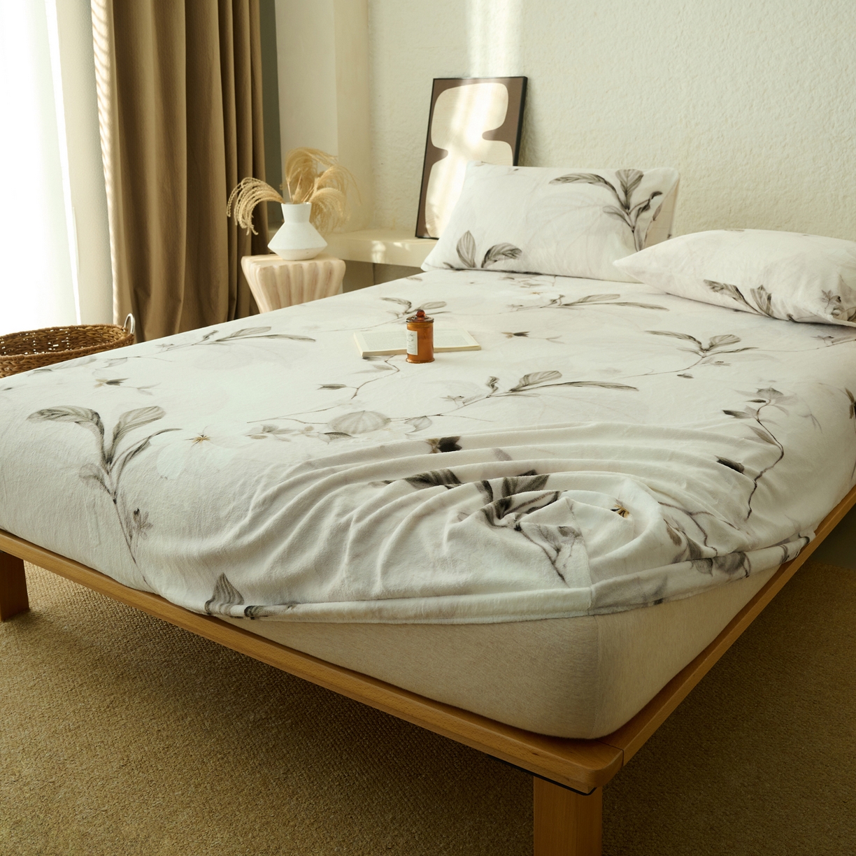 91家纺网 家纺一手货源 找家纺 早晨家纺 2025新款数码印花高克重牛奶单床笠 素枝