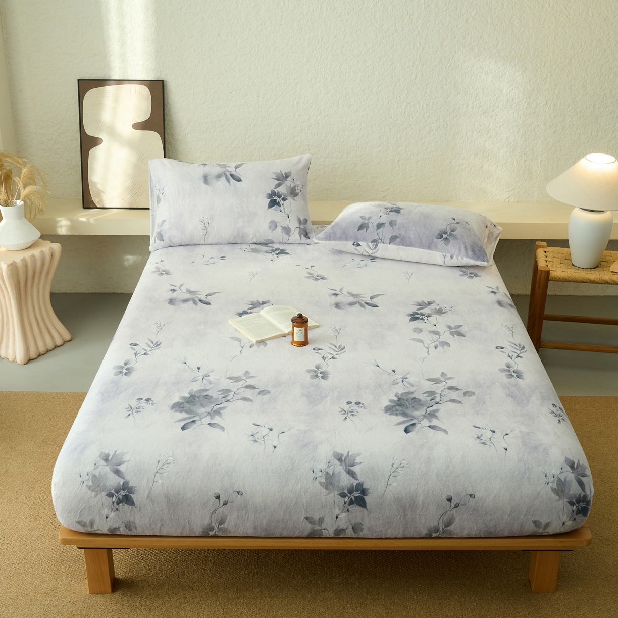 91家纺网 家纺一手货源 找家纺 早晨家纺 2025新款数码印花高克重牛奶单床笠 烟蕊