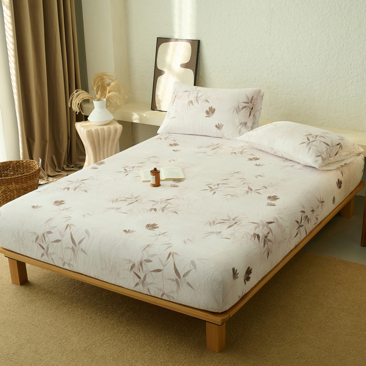 91家纺网 家纺一手货源 找家纺 早晨家纺 2025新款数码印花高克重牛奶单床笠 竹影