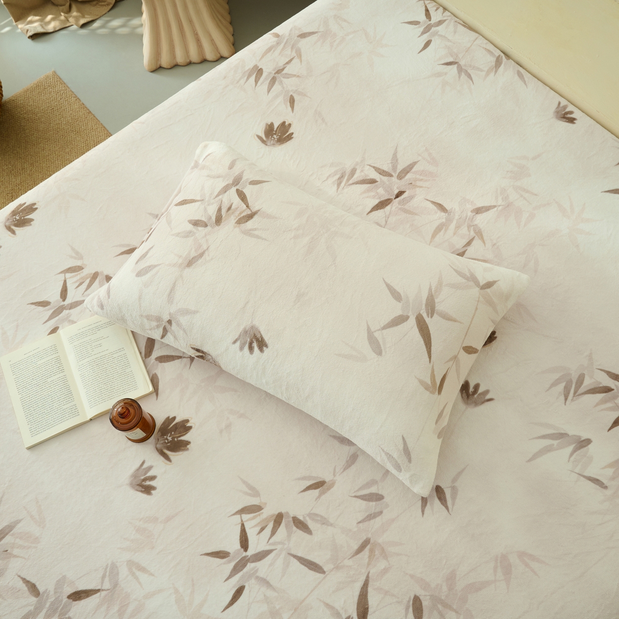 91家纺网 家纺一手货源 找家纺 早晨家纺 2025新款数码印花高克重牛奶单床笠 竹影