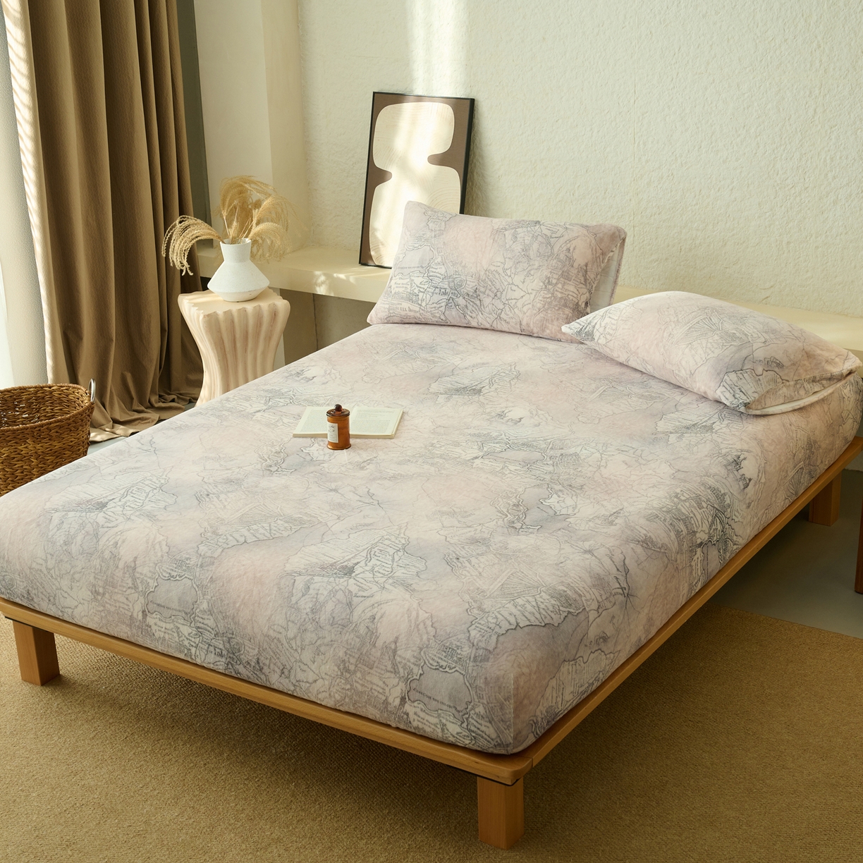 91家纺网 家纺一手货源 找家纺 早晨家纺 2025新款数码印花高克重牛奶单床笠 漫途