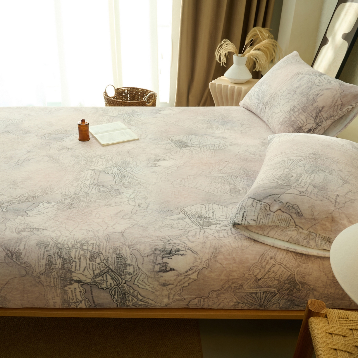 91家纺网 家纺一手货源 找家纺 早晨家纺 2025新款数码印花高克重牛奶单床笠 漫途