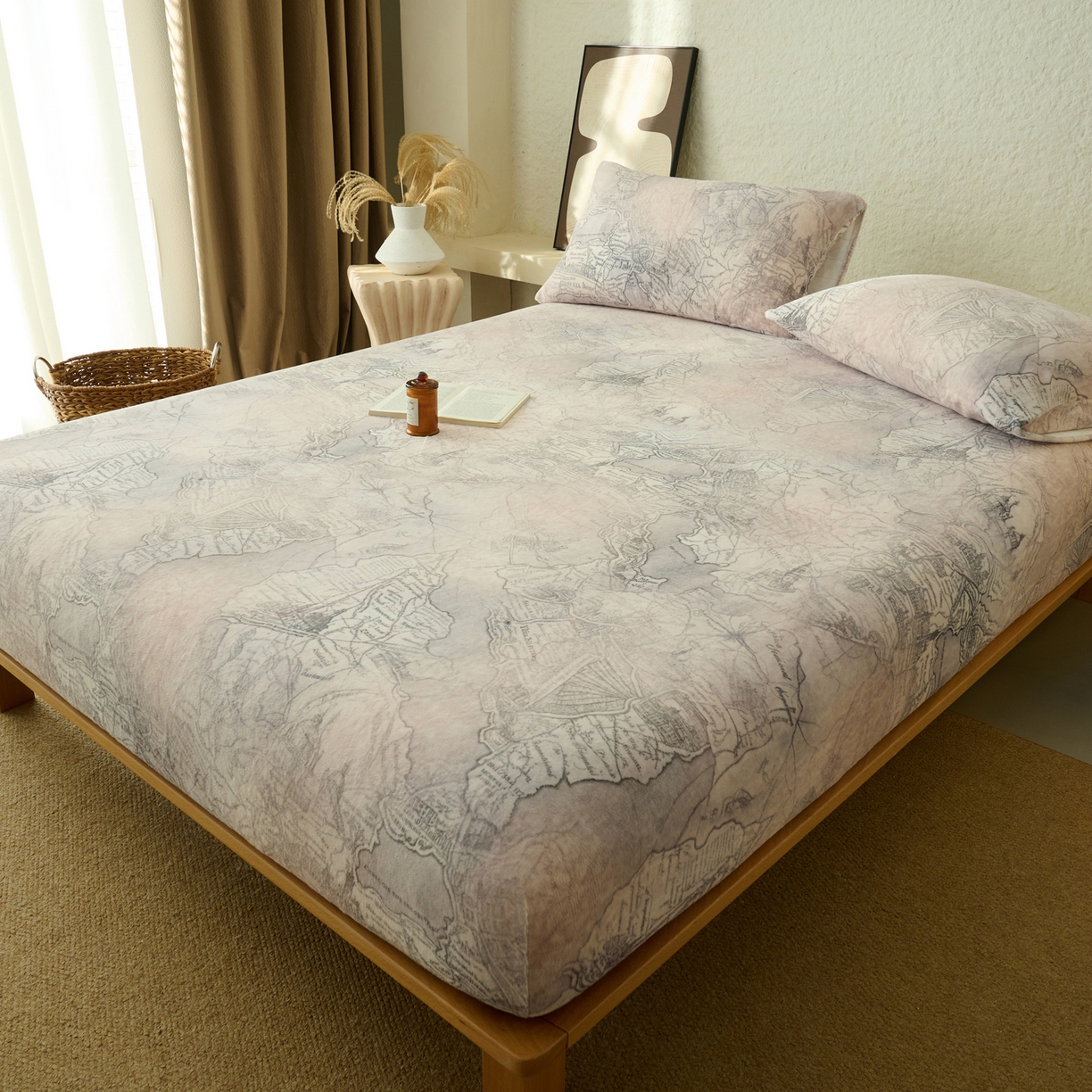 91家纺网 家纺一手货源 找家纺 早晨家纺 2025新款数码印花高克重牛奶单床笠 漫途