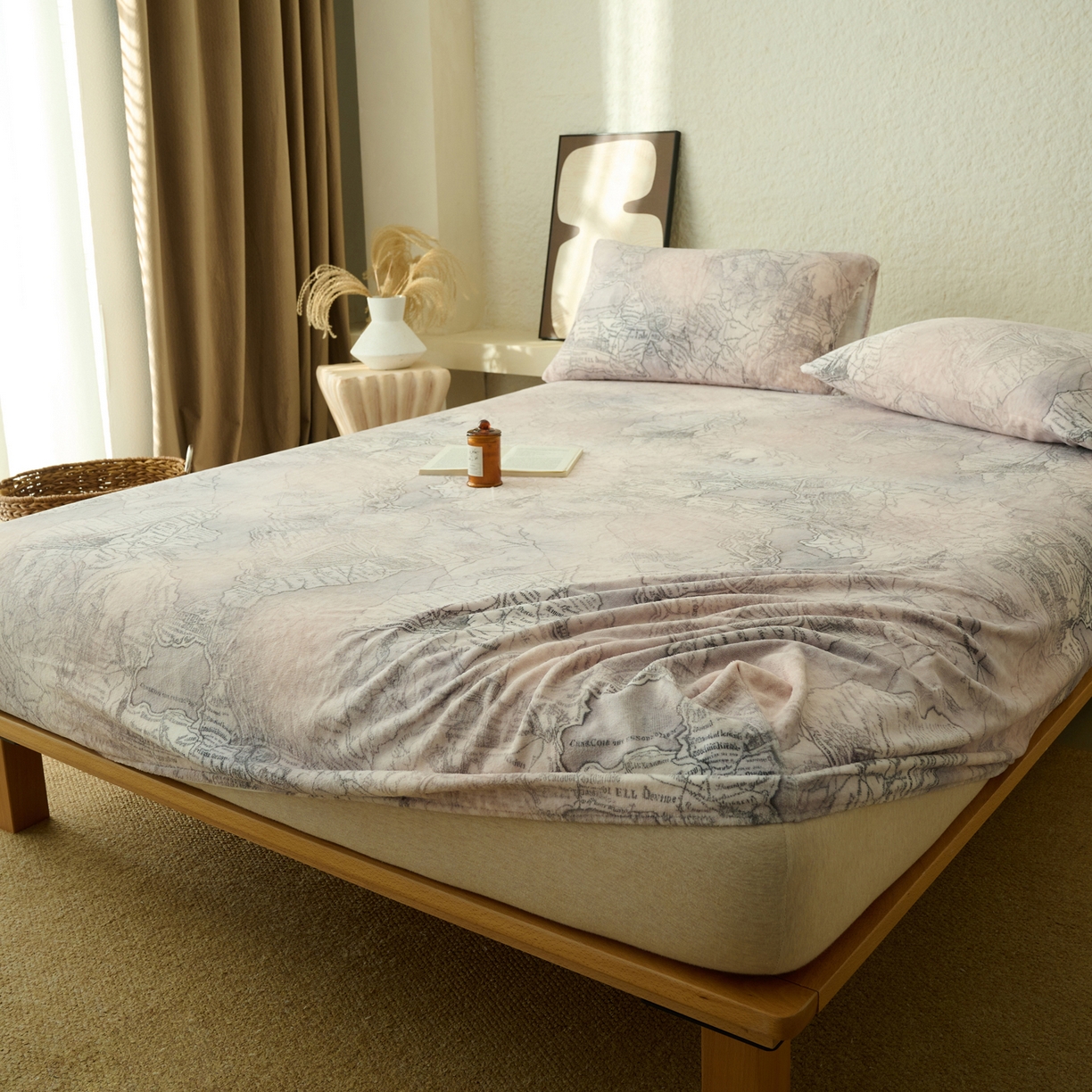 91家纺网 家纺一手货源 找家纺 早晨家纺 2025新款数码印花高克重牛奶单床笠 漫途