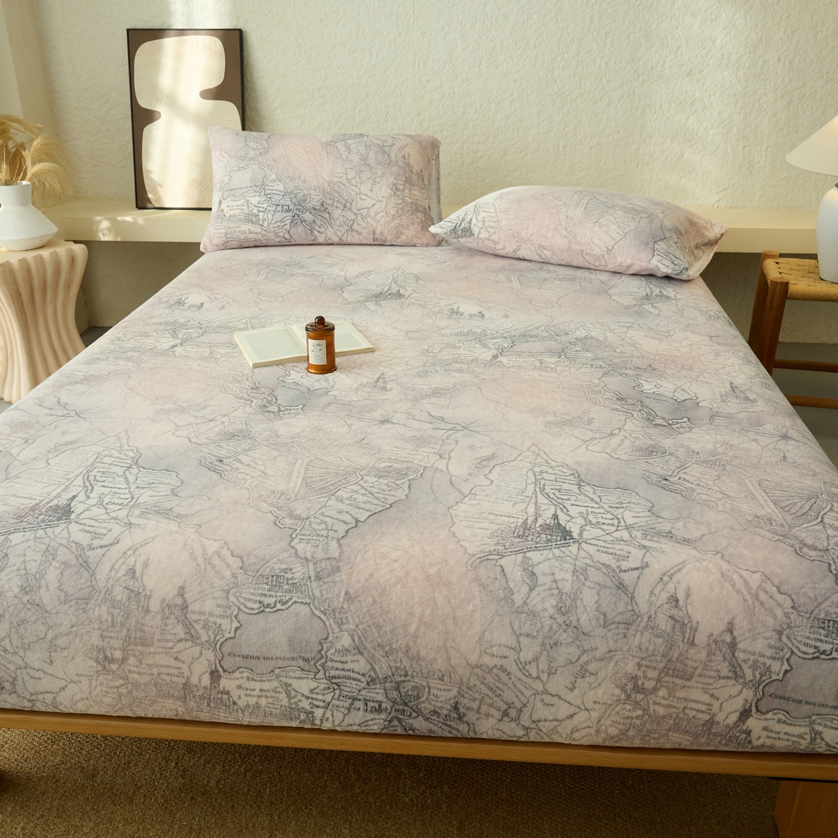 91家纺网 家纺一手货源 找家纺 早晨家纺 2025新款数码印花高克重牛奶单床笠 漫途