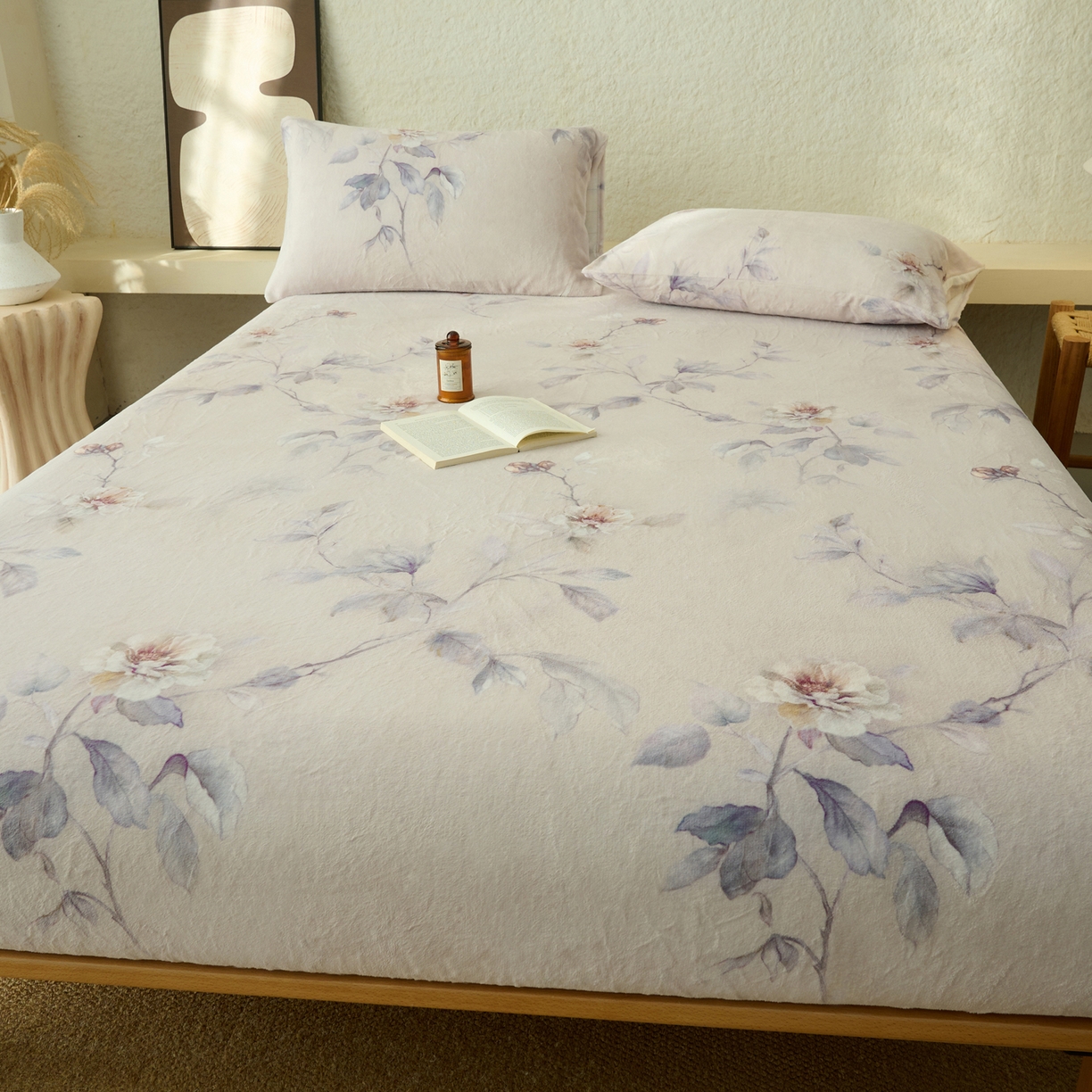 91家纺网 家纺一手货源 找家纺 早晨家纺 2025新款数码印花高克重牛奶单床笠 花影