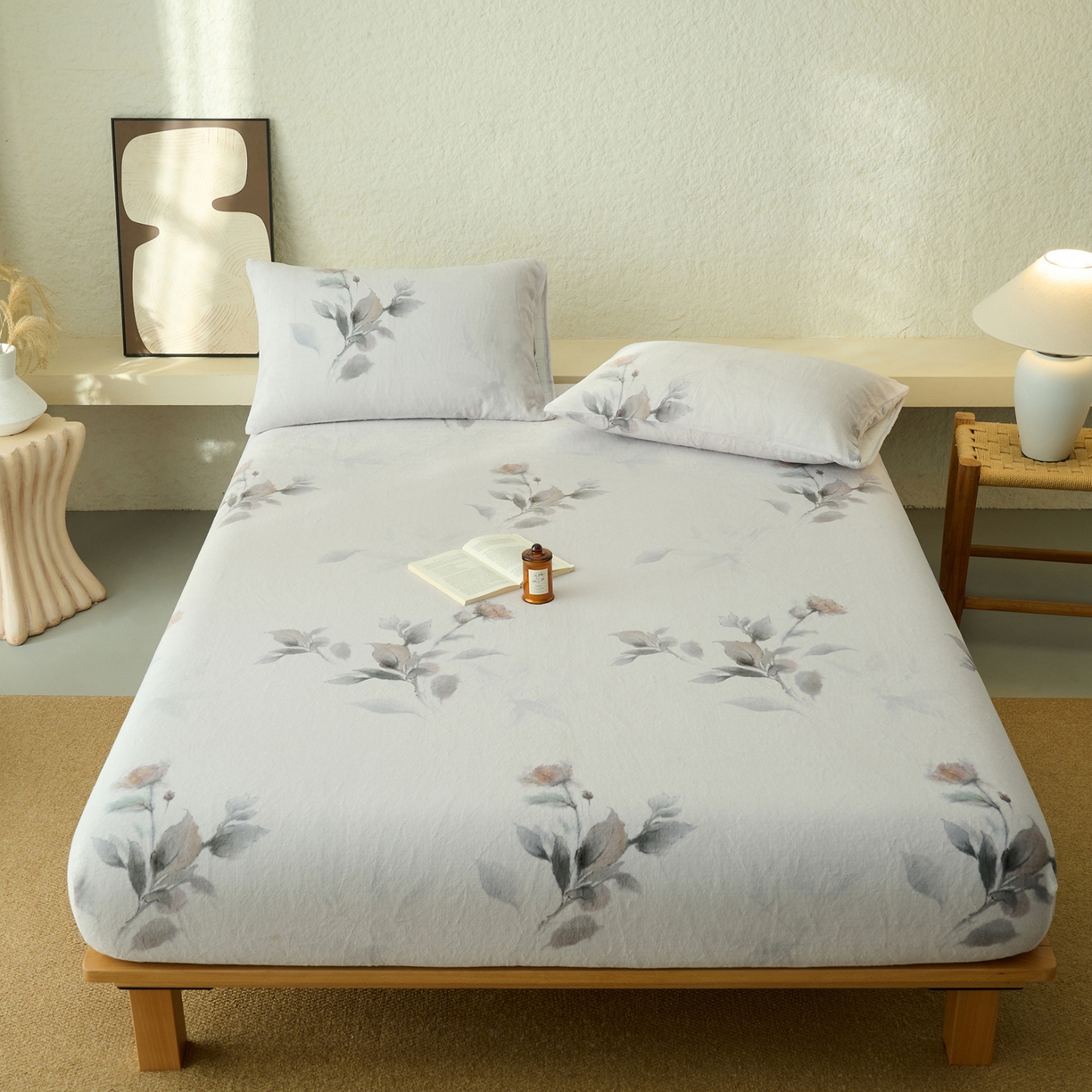 91家纺网 家纺一手货源 找家纺 早晨家纺 2025新款数码印花高克重牛奶单床笠 浅蕊