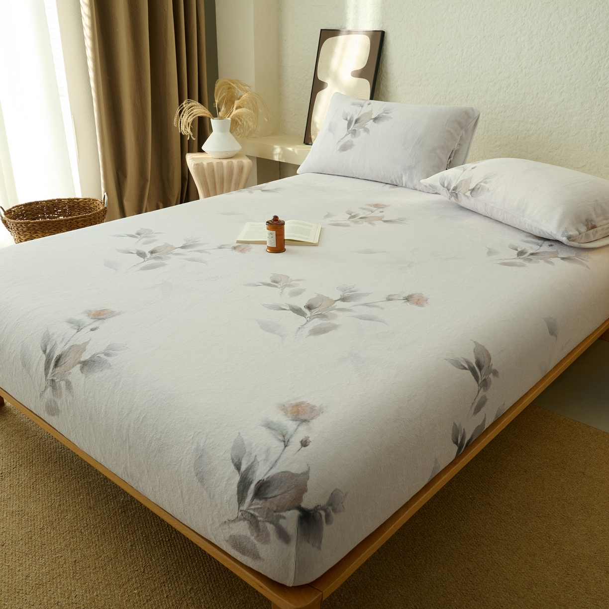 91家纺网 家纺一手货源 找家纺 早晨家纺 2025新款数码印花高克重牛奶单床笠 浅蕊