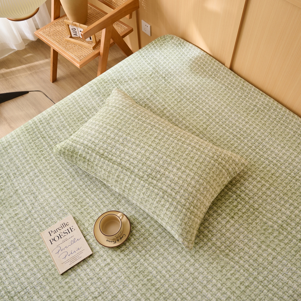 91家纺网 家纺一手货源 找家纺 早晨家纺 2025新款野牧款高克重牛奶绒印花单床笠 野牧-香风绿