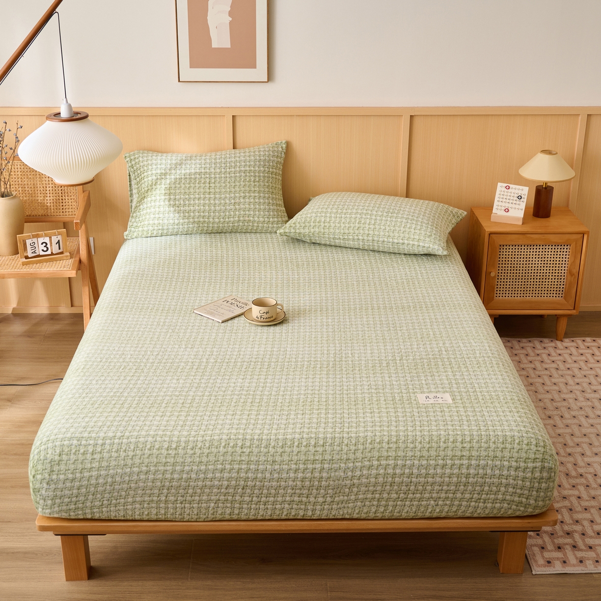 91家纺网 家纺一手货源 找家纺 早晨家纺 2025新款野牧款高克重牛奶绒印花单床笠 野牧-香风绿