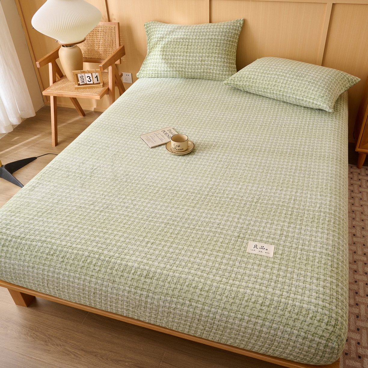 91家纺网 家纺一手货源 找家纺 早晨家纺 2025新款野牧款高克重牛奶绒印花单床笠 野牧-香风绿