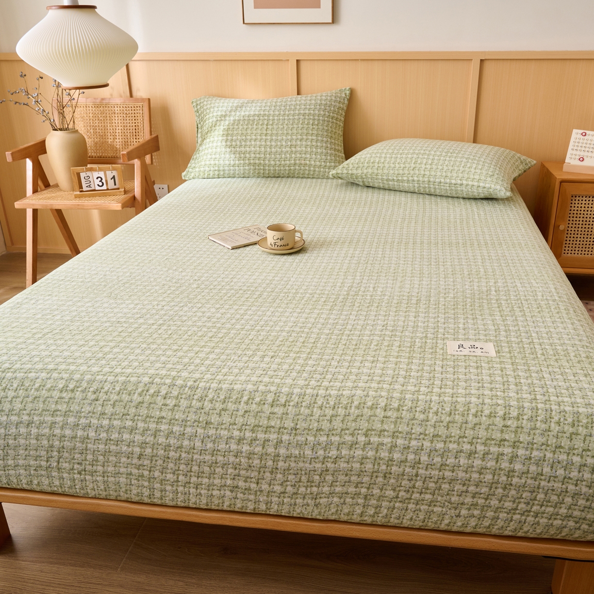 91家纺网 家纺一手货源 找家纺 早晨家纺 2025新款野牧款高克重牛奶绒印花单床笠 野牧-香风绿