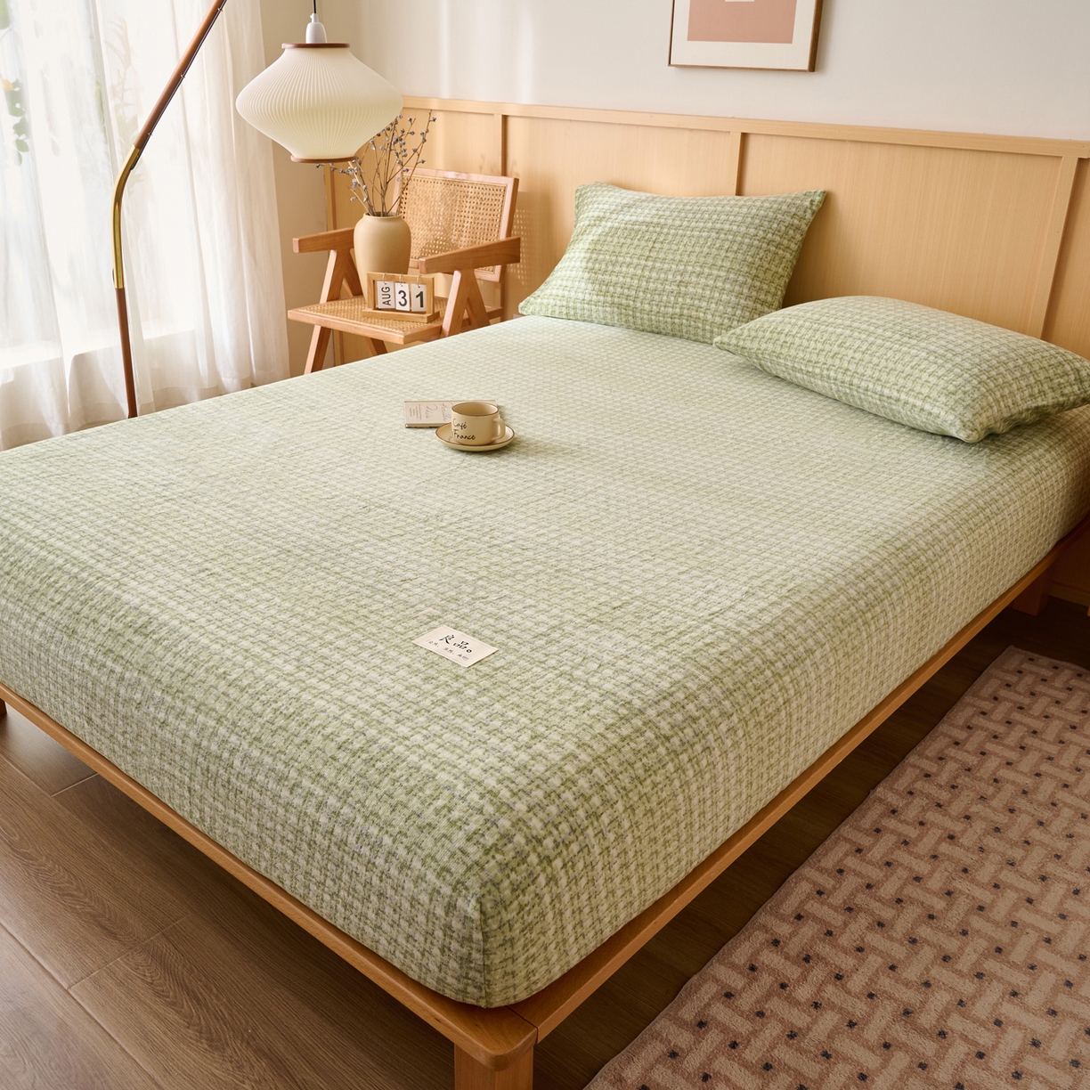 91家纺网 家纺一手货源 找家纺 早晨家纺 2025新款野牧款高克重牛奶绒印花单床笠 野牧-香风绿