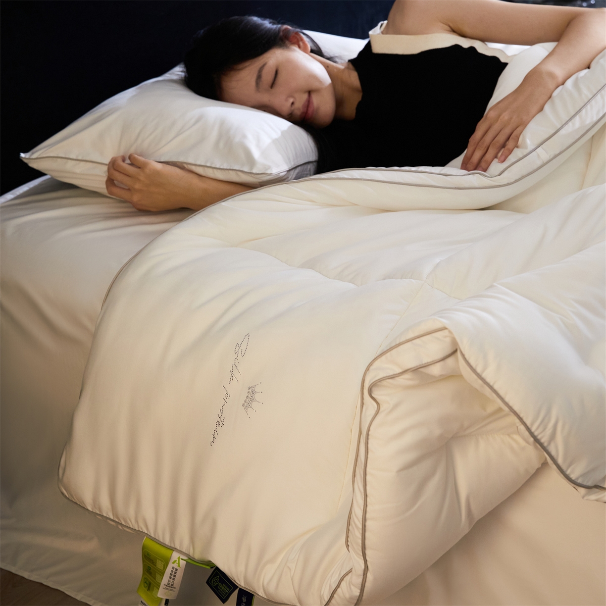 91家纺网 家纺一手货源 找家纺 头等舱 2025新款酒店款净植力抗菌 防螨 防霉 低致敏 立体秋冬被（模特图） 珍珠白