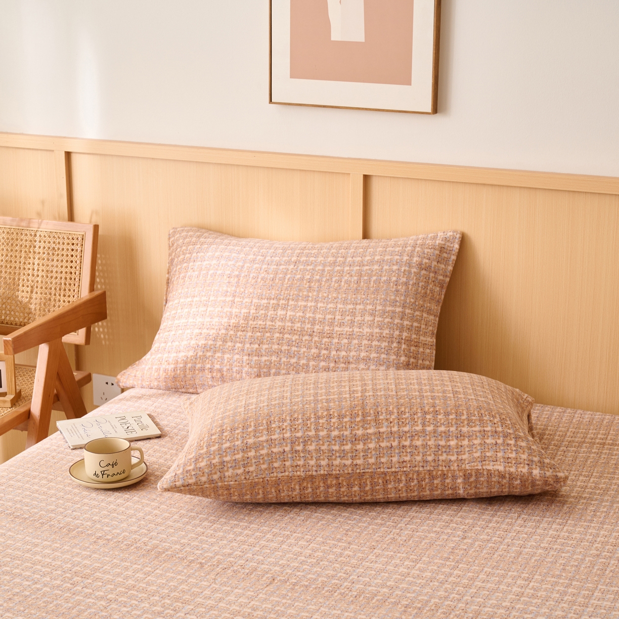 91家纺网 家纺一手货源 找家纺 早晨家纺 2025新款野牧款高克重牛奶绒印花单床笠 野牧-香风驼