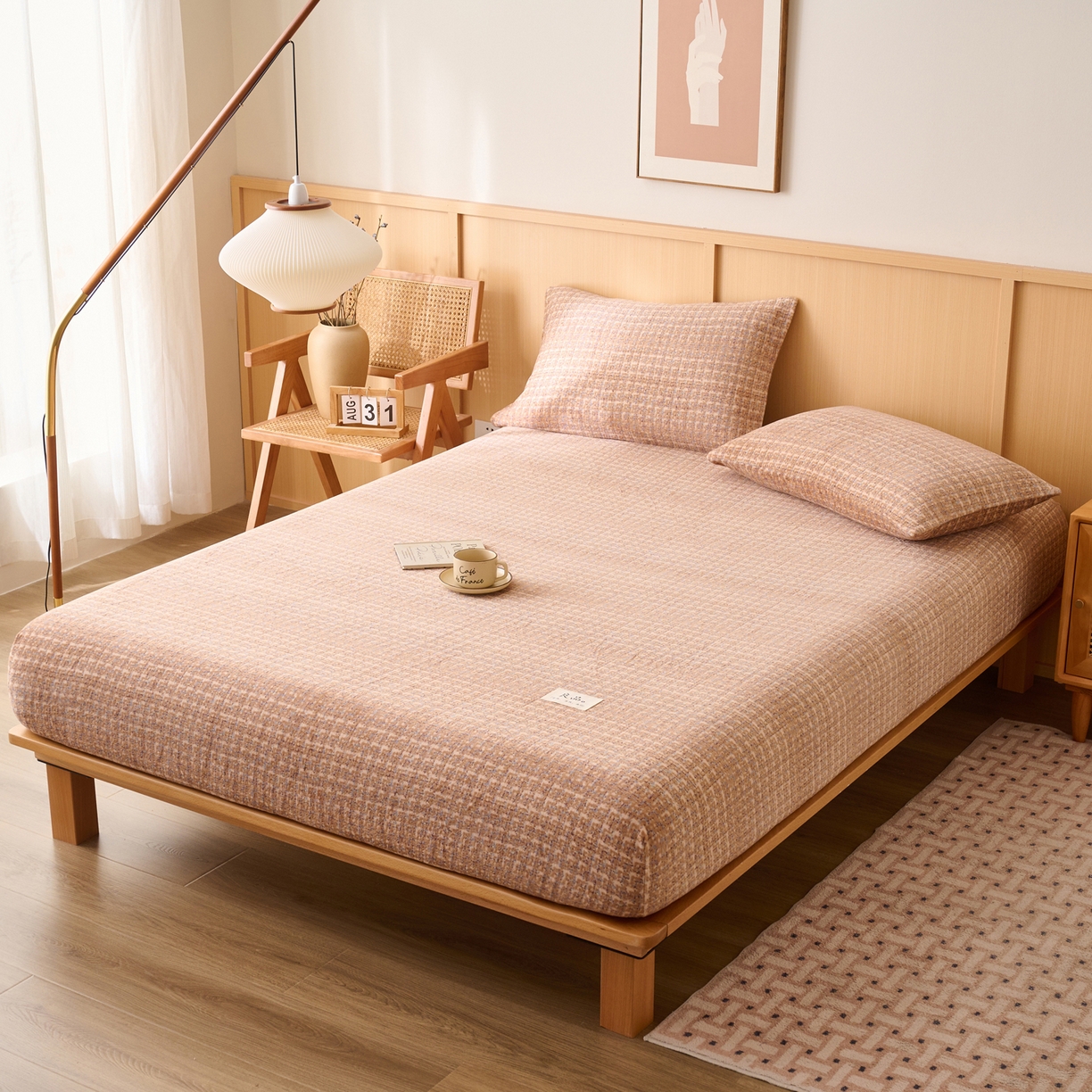 91家纺网 家纺一手货源 找家纺 早晨家纺 2025新款野牧款高克重牛奶绒印花单床笠 野牧-香风驼