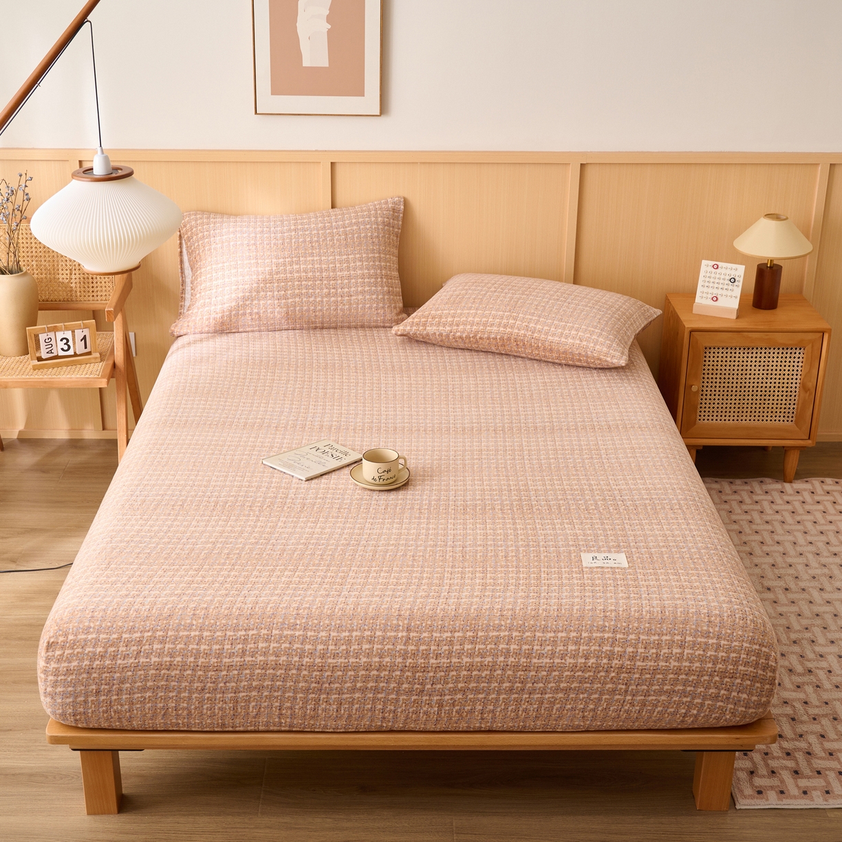 91家纺网 家纺一手货源 找家纺 早晨家纺 2025新款野牧款高克重牛奶绒印花单床笠 野牧-香风驼